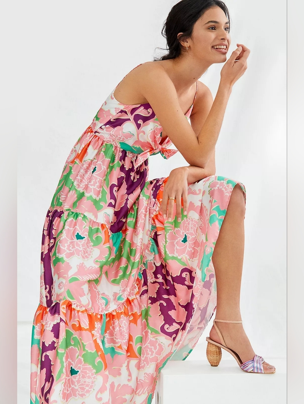 Anthropologie Delfi Collective Sebastienne Floral Maxi Dress Tie Front Size S - Picture 2 of 14